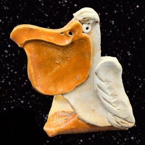 Studio Pottery Pelican Bird Napkin Holder Signed by Artist Figurine 3.25”T 3”W